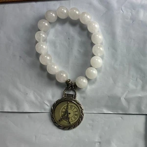 Womens White Beaded Bracelet with Compass Charm - Picture 1 of 3