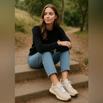 Zapatilla Ecco Retro Confort Piedra Caliza Crema Beige Cuero Con Cordones Talla 41 Foto 1 de 4