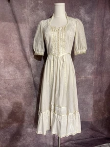 Vintage 70's GUNNE SAX Romantic Renaissance Ivory Cream Maxi Dress Gown Size S - Picture 1 of 15