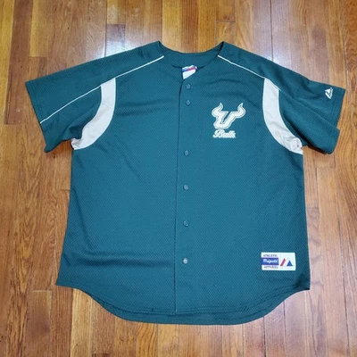 Camiseta de béisbol South Florida Bulls para hombre verde dorada NCAA malla abotonada USF Foto 1 de 4