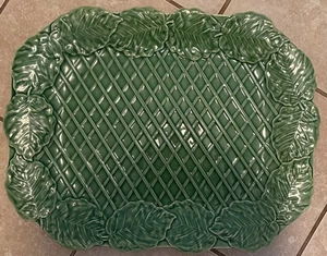 Bordallo Pinheiro Green Leaf And Lattice Platter 18 inch Made in Portugal - Picture 1 of 6