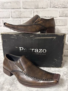 Parrazo Cristiano Men's Dress Slip On Shoes Size Brown Leather Square Toe Formal - Picture 1 of 5