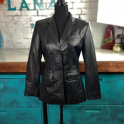 INC INTERNATIONAL CONCEPTS 100% 黑色皮革西装外套,尺寸 2P — 第 1/4 张图片