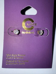 LUXE by Claire's 18K Gold Plated Cubic Zirconia Earrings Round NEW NWT - Picture 1 of 8