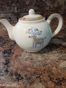 Vtg. Red Nose Reindeer With Ornaments Hot Cocoa Teapot, Christmas By Home Italy - Picture 1 of 5