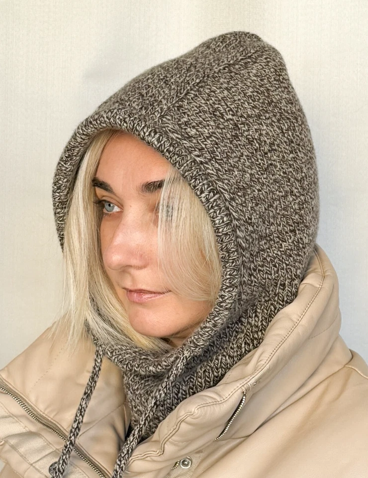 Estoque dos EUA Capuz de Lã Merino, Cachecol de Lã Quente, Capuz Capuz, Malha de Mão Feminina Balaclava - Imagem 1 de 2