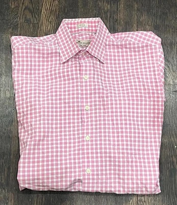 Peter Millar Pink Check Button Down Short Sleeve Medium Preppy Casual Shirt - Image 1 of 4
