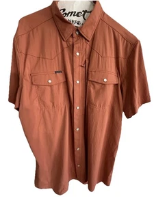 Poncho Shirt Men's Large Orange Pearl Snap Western Regular Fit Short Sleeve Vent - Picture 1 of 5