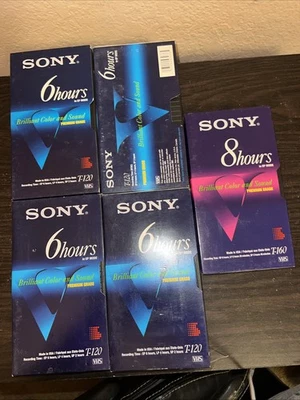 Лот из 5 пустых видеокассет Sony T-160 премиум-класса 6-8 часов совершенно б/у - Изображение 1 из 4