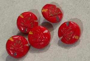 Set of 5 Vintage Demi Painted Red deco glass Buttons Charm String - Picture 1 of 4