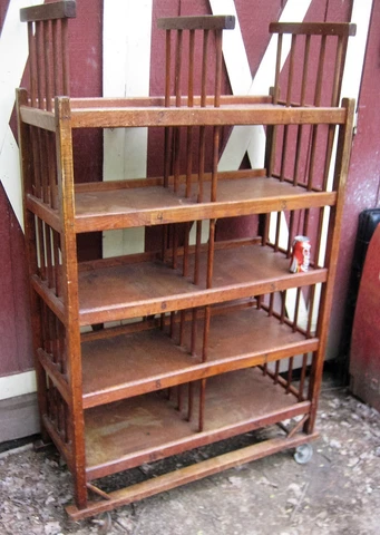 ANTIQUE PRIMITIVE COUNTRY USA LG WOOD SHOE RACK BOOK BAKERY ART STAND SHELF CART Cover