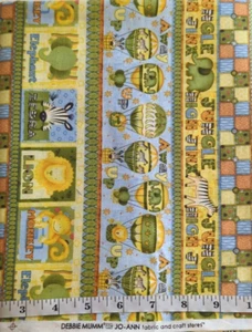 Debbie Mumm Jungle High Jinx 1yd Cotton Fabric Striped Hot Air Balloons Animals - Picture 1 of 2