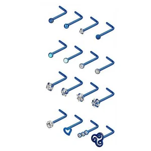 5pc/16pc L Shape Nose Ring Studs Stainless Steel CZ Gem Nose Body Piercing 20G - Picture 1 of 17