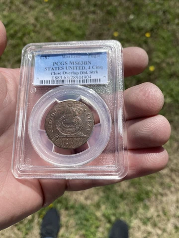 1787 Fugio Cent 4 Cinq Mint Error Close Overlap Double Strike PCGS MS63BN Cover