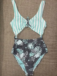 Island Soul Mixed Print Front Cutout One Piece Swimsuit M - Picture 1 of 11