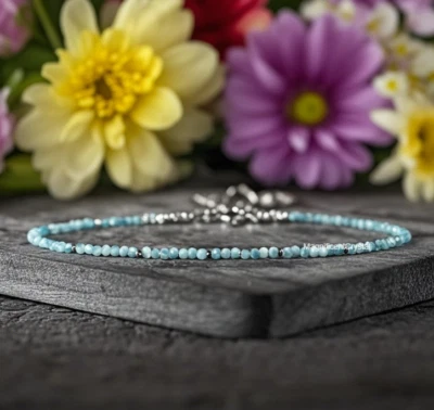 Natural Larimar Stone Bracelet Blue Gemstone Crystal Minimalist Jewelry Gift - Image 1 of 4