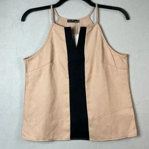 Emery Rose Sleeveless Blouse Tan Black Womens Size XS NWT - Picture 1 of 10