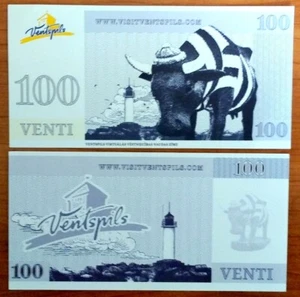 100 VENTI LATVIA Local Currency Venspils city,cow,  lighthouse, beacon, pharos - Picture 1 of 1