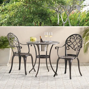 3 Piece Cast Aluminum Patio Bistro Furniture Set Round Table Set For Garden Lawn - Picture 1 of 18