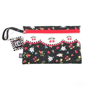 NWT Mary Engelbreit Pouch "Oh So Breit" Flowers Cherries Zip Closure Wrist Strap - Picture 1 of 7