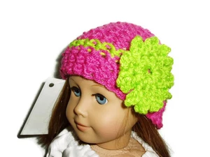 Lo último Rosa Crochet Gorro Sombrero Flor Verde 18" Ropa de Muñeca Se adapta a American Girl - Imagen 1 de 1