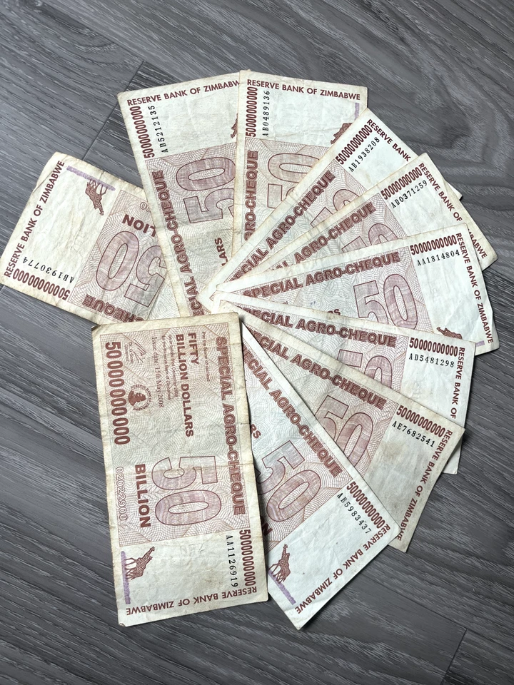 ZIMBABWE 50 BILLION DOLLARS (2008)  AGRO CHEQUE - LOT OF 50 NOTES (Circulated) - Image 1 of 2