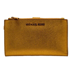 MICHAEL KORS Logo Gold Leather Jet Set Travel Wristlet Wallet Purse Philippines - Picture 1 of 16