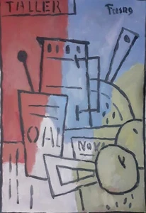 Pintura moderna. Decoración. Óleo. Fresno. Bodegón constructivo. - Imagen 1 de 8