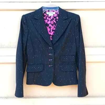 Blazer Kay Unger New York para mujer talla 4 forro floral negro Foto 1 de 4