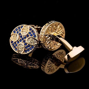 Gold Blue Crystal Vintage Cufflinks | men’s cufflinks - Picture 1 of 4