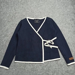 Cardigan donna Holebrook-Sweden taglia S blu navy bianco cotone maglione cravatta avvolgente - Foto 1 di 11