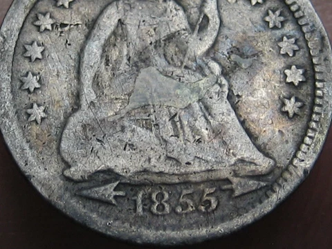 1855 P Seated Liberty Half Dime- Philadelphia, With Arrows, VG/Fine Details Cover