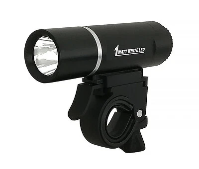 Fanale bici anteriore 1 watt led bianco 2 funzioni flash fisso alluminio nero - Immagine 1 di 4