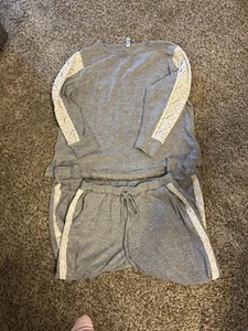 NWOT Flora Nikrooz XL 2 Piece Gray/ivory Lace Pants Lounge Set Long Sleeve Pj’s - Picture 1 of 5