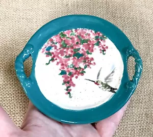 Colibrí Floral Baratija Plato Firmado Arte Cerámica Hada Casa Núcleo Naturaleza - Imagen 1 de 3