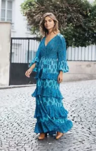 Miss June Paris Felicie Tiered Maxi Dress Blue S M L 8 10 12 14 - Bild 1 von 16