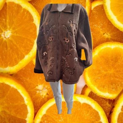 Grandma Chic Teddi Full Zip Fleece Jacket with Embroidered Flowers Size XL - Image 1 of 4