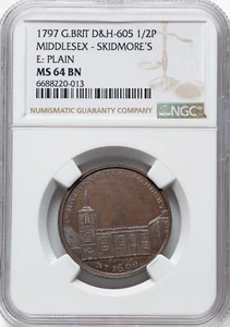 Great Britain - 1797 Middlesex Skidmore's 1/2 Penny Token - NGC MS64 BN - Picture 1 of 2