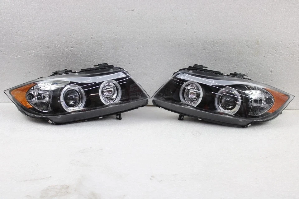 FITS 06-08 BMW E90 3-SERIES JDM BLACK DUAL HALO PROJECTOR HEADLIGHTS w/EYES LIP Foto 1 de 1