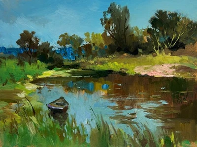 油画 Summer In Green Banks Y. Suprunchuk 无框原版 nAAA4347 — 第 1/4 张图片