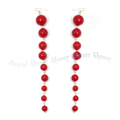 Pendientes de gancho largos colgantes de perlas de imitación de perlas redondas de 6-14 mm joyería Foto 1 de 4