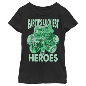 Girl's Marvel Avengers St. Patrick's Day Earths Luckiest Heroes T-Shirt - Picture 1 of 12