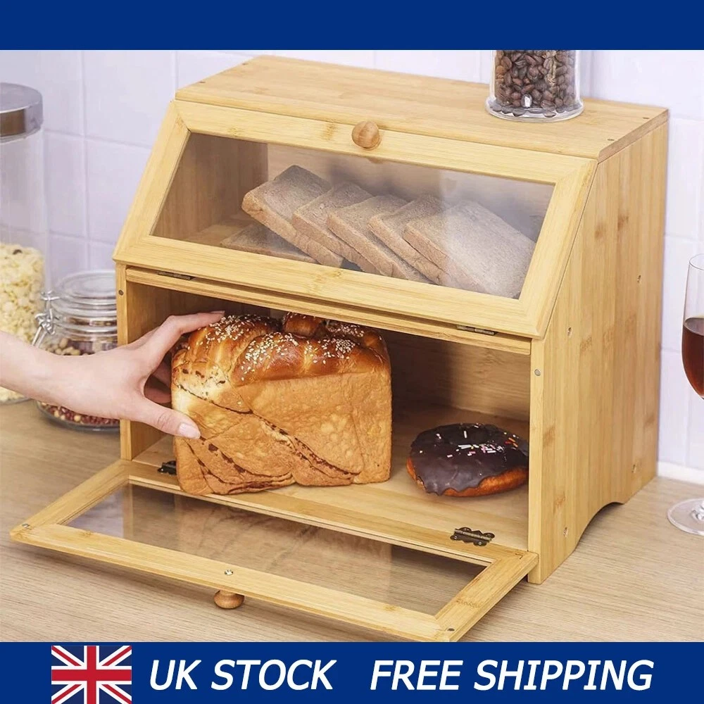 Red Co. 14"x7" Rubberwood Bread Box With Clear Acrylic Front & Knob - Black Distressed Finish