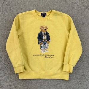 Polo Ralph Lauren Sweatshirt Boys 7 Yellow Fleece Polo Bear Crewneck Preppy - Picture 1 of 14