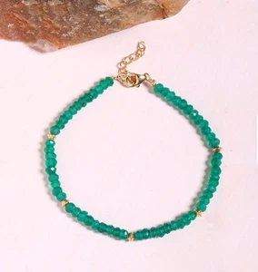 Green Onyx Faceted Rondelle Gemstone Beaded 3-4MM Healing Women Bracelet 6-8" - Picture 1 of 9