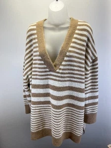 Ava & Viv Sweater Women's Size 3X Brown White Striped V Neck Long Sleeve - Picture 1 of 7