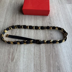 Auténtico cinturón de cintura Salvatore Ferragamo Vara cadena negro dorado se adapta a Au 8/10 - Imagen 1 de 9