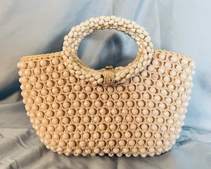 Vintage 1960's Rosenfeld Beige Crochet & White Beaded Purse ~ Made in Italy - Picture 1 of 10