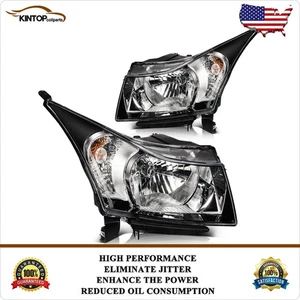 Headlights Assembly Fits 2011-2015 Chevy Cruze 4-Door Sedan Black Housing L+R - Picture 1 of 8