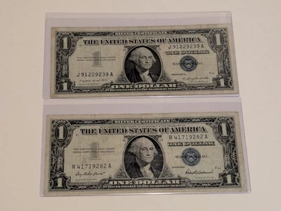 US Two, One Dollar, 1957, 1957 A, $1 Silver Certificates, Blue Seal  - Image 1 of 2